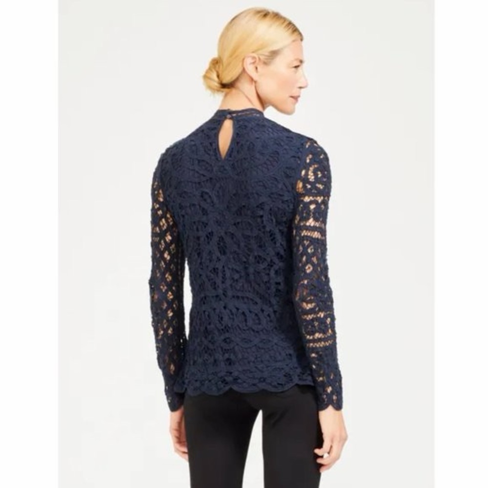 J. McLaughlin NWT Navy Yvoire Lace Long Sleeve Top